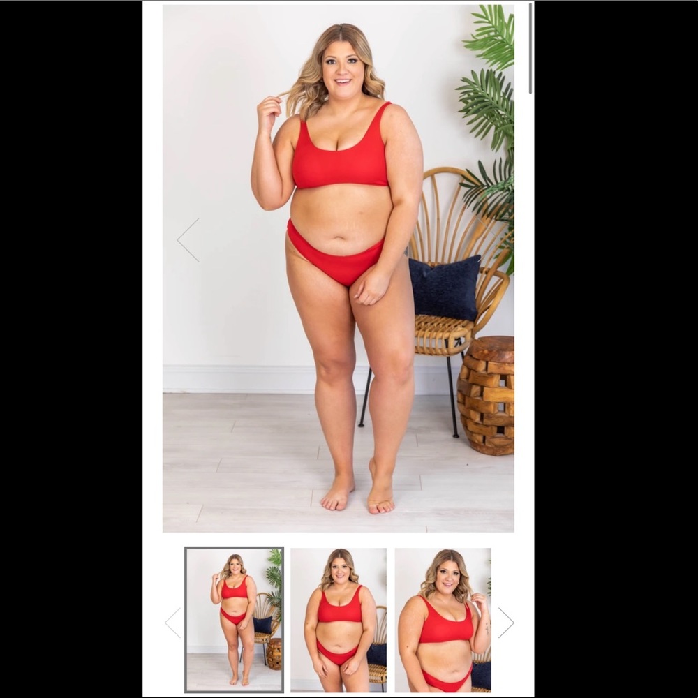 Pink Lily Adrift At Sea Red Ribbed Bikini